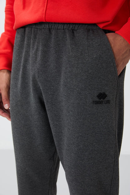 Anthracite Melange Classic Zippy Standard Fit Cuffed Men's Tracksuit Bottom - 84652