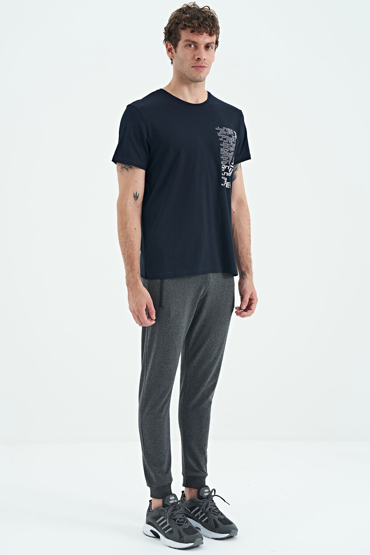Black Anthracite Melange Drawstring Jogger Men's Tracksuit Bottom - 84907