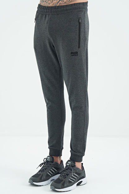 Black Anthracite Melange Drawstring Jogger Men's Tracksuit Bottom - 84907