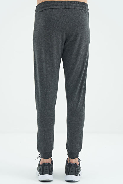 Black Anthracite Melange Drawstring Jogger Men's Tracksuit Bottom - 84907