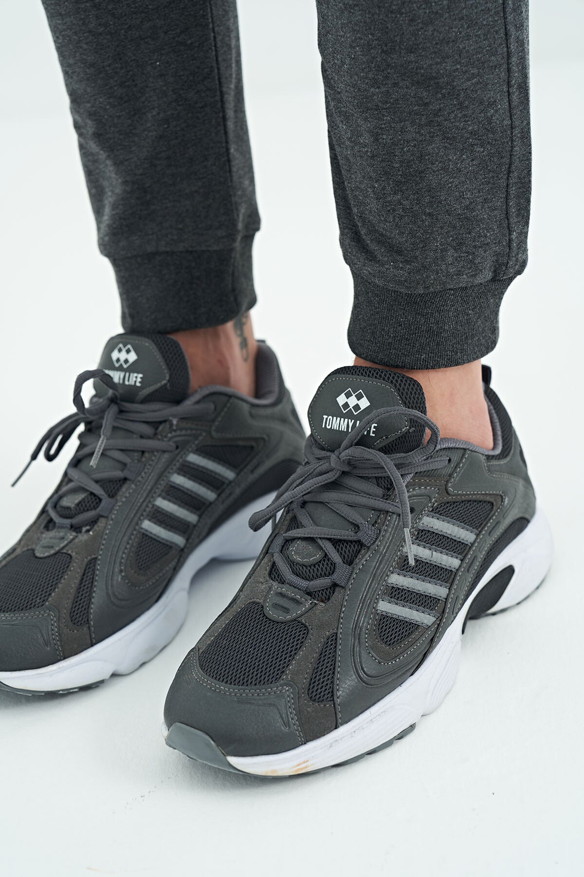 Black Anthracite Melange Drawstring Jogger Men's Tracksuit Bottom - 84907