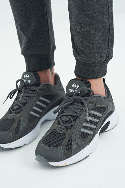 Black Anthracite Melange Drawstring Jogger Men's Tracksuit Bottom - 84907