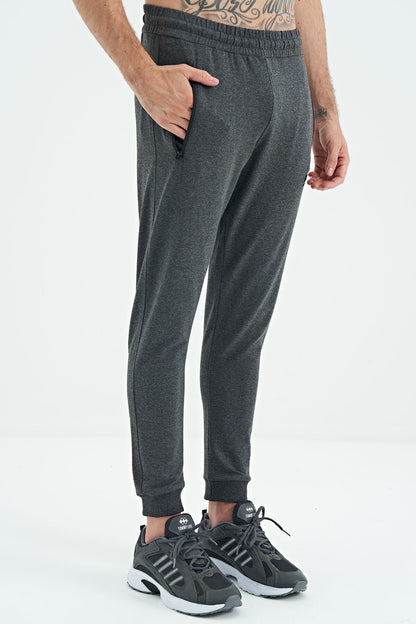 Black Anthracite Melange Drawstring Jogger Men's Tracksuit Bottom - 84907