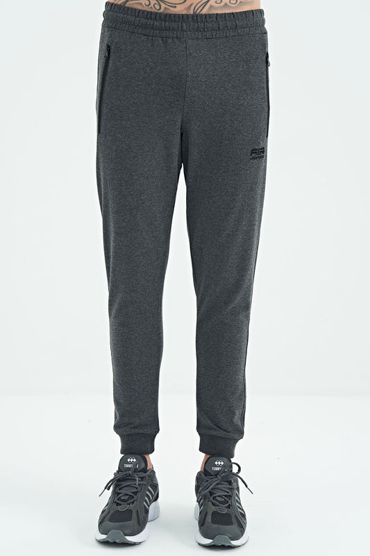 Black Anthracite Melange Drawstring Jogger Men's Tracksuit Bottom - 84907