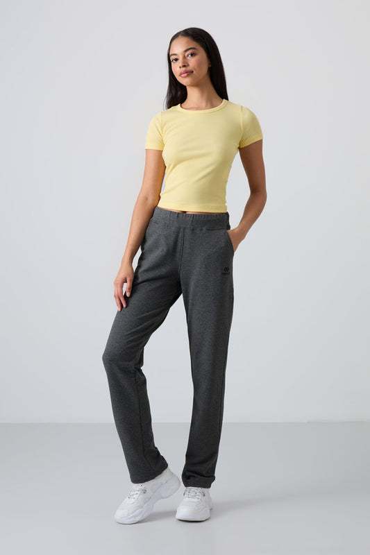 Anthracite Melanj High Waist Comfort Fit Classic Leg Women's Tracksuit Bottom - 94185