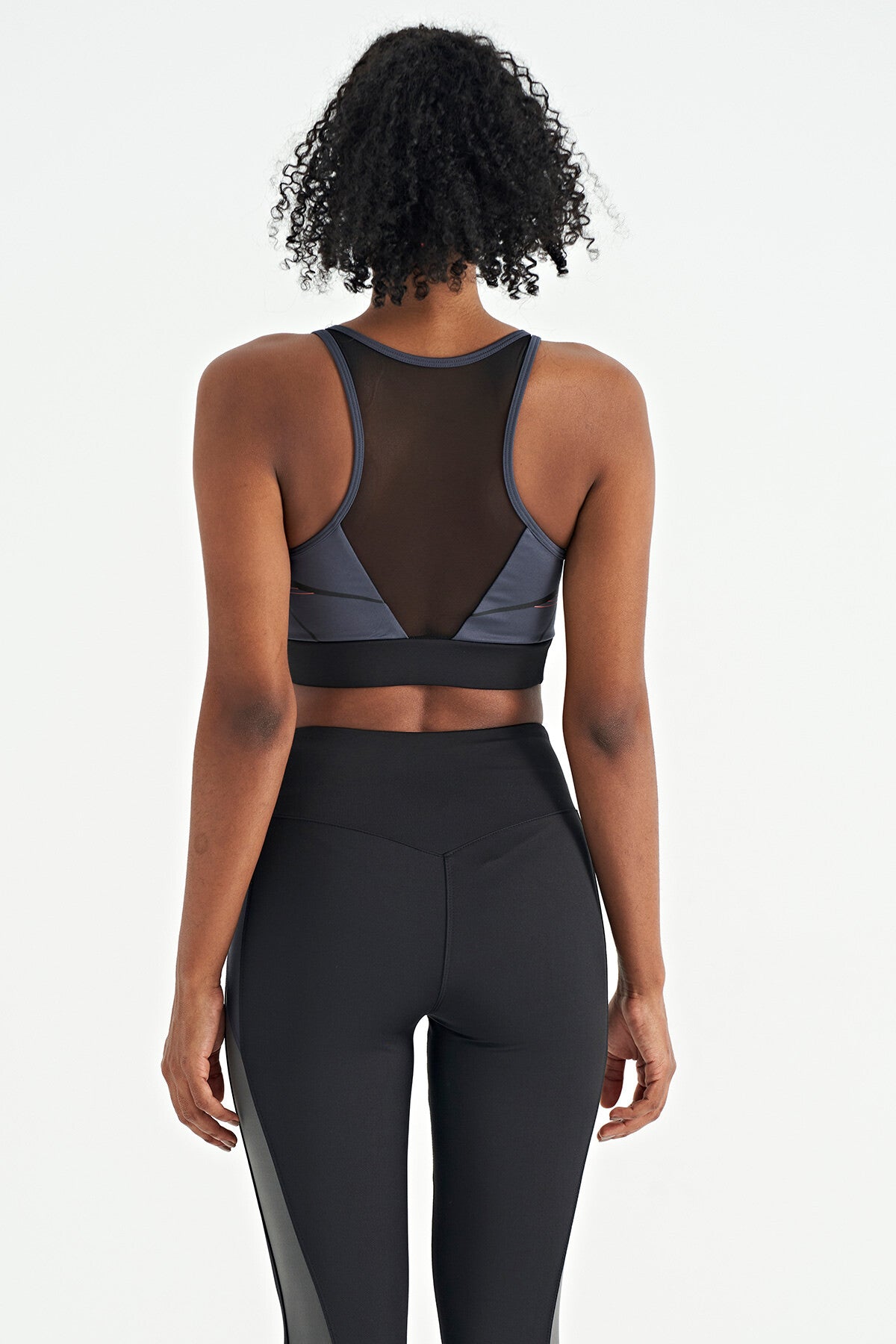Anthracite Front Back Print Detailed U Collar Slim Fit Women's Sports Bustier - 97252