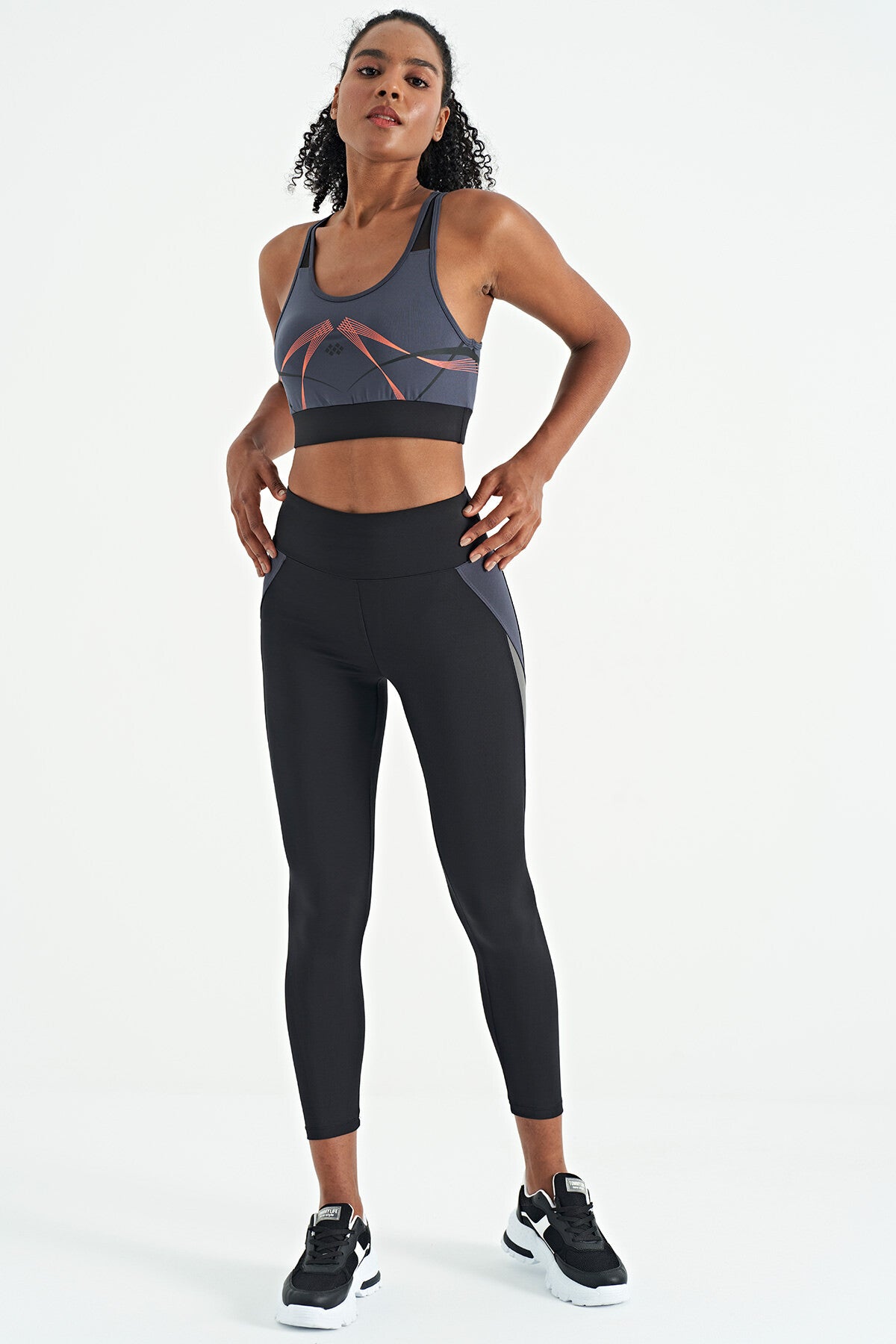 Anthracite Front Back Print Detailed U Collar Slim Fit Women's Sports Bustier - 97252