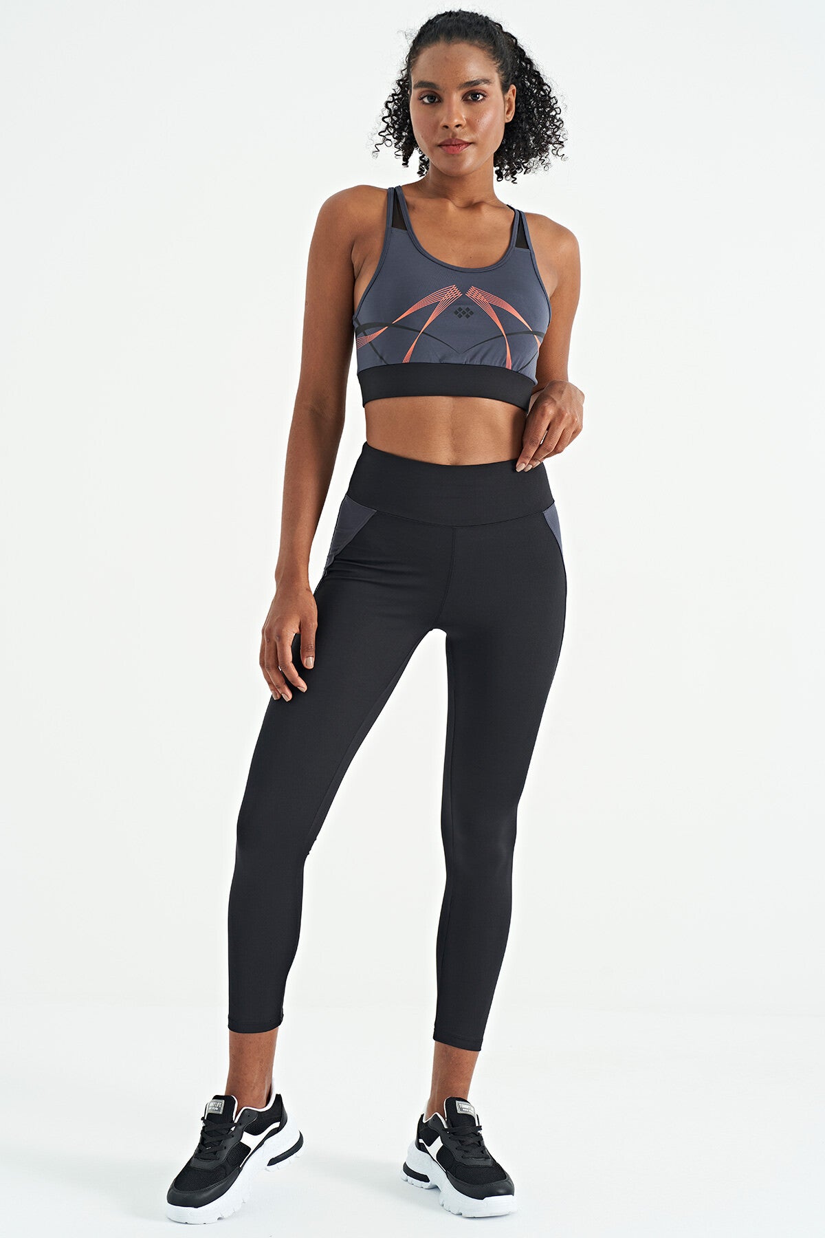 Anthracite Front Back Print Detailed U Collar Slim Fit Women's Sports Bustier - 97252