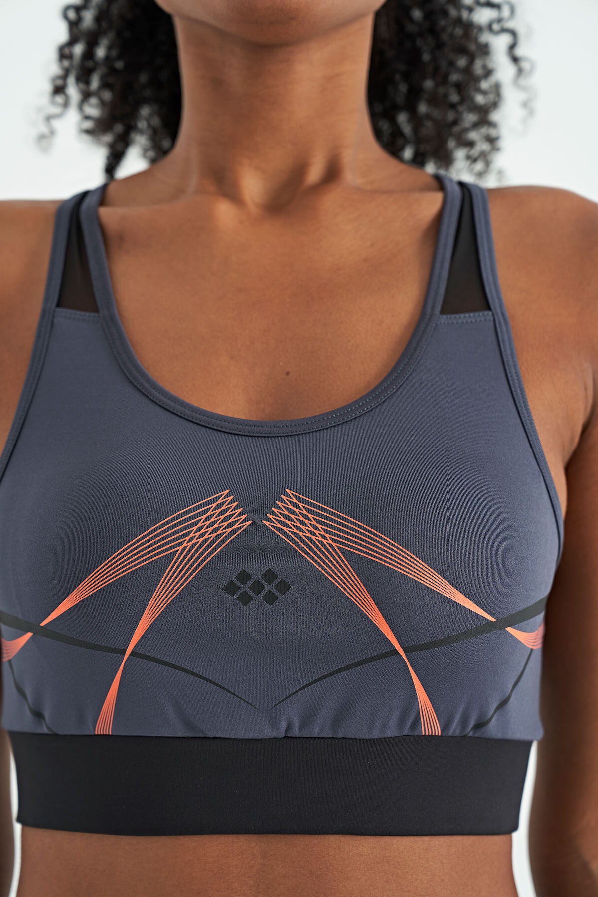 Anthracite Front Back Print Detailed U Collar Slim Fit Women's Sports Bustier - 97252