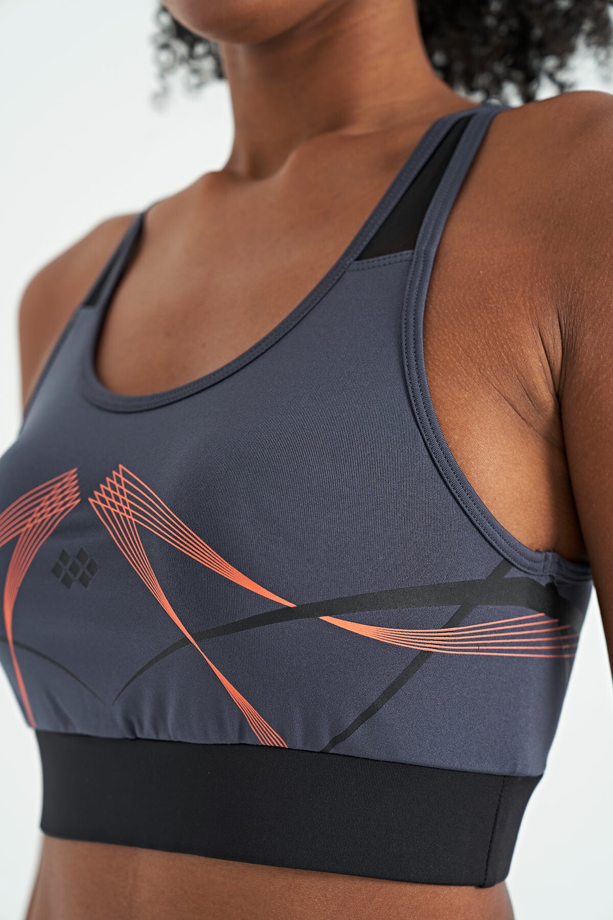 Anthracite Front Back Print Detailed U Collar Slim Fit Women's Sports Bustier - 97252