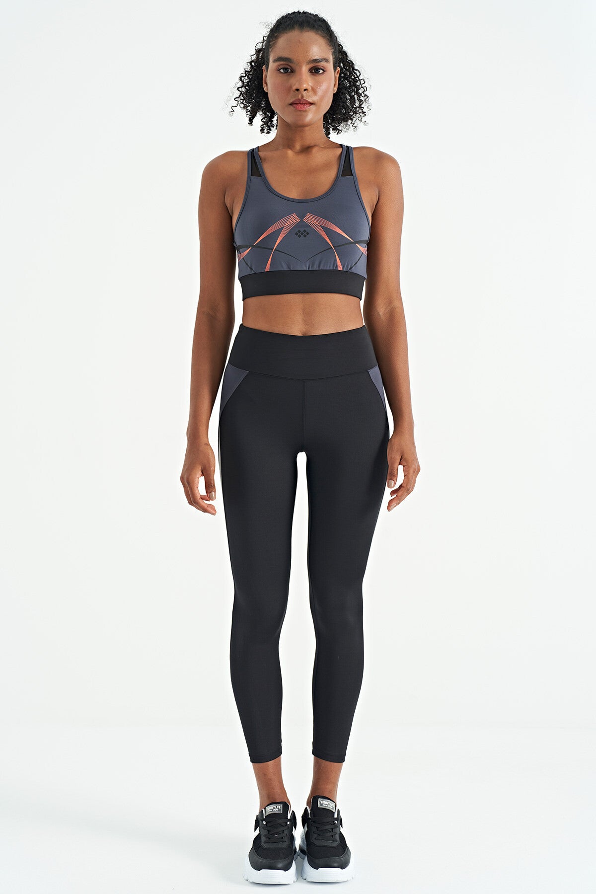Anthracite Front Back Print Detailed U Collar Slim Fit Women's Sports Bustier - 97252