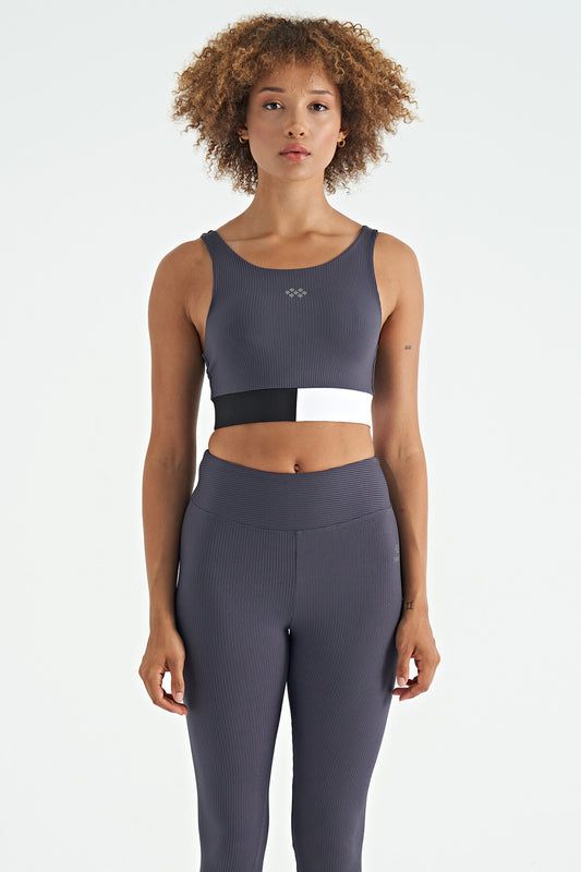 Anthracite Color Block Logo Print Narrow Cut Striped Women's Bustier - 97275