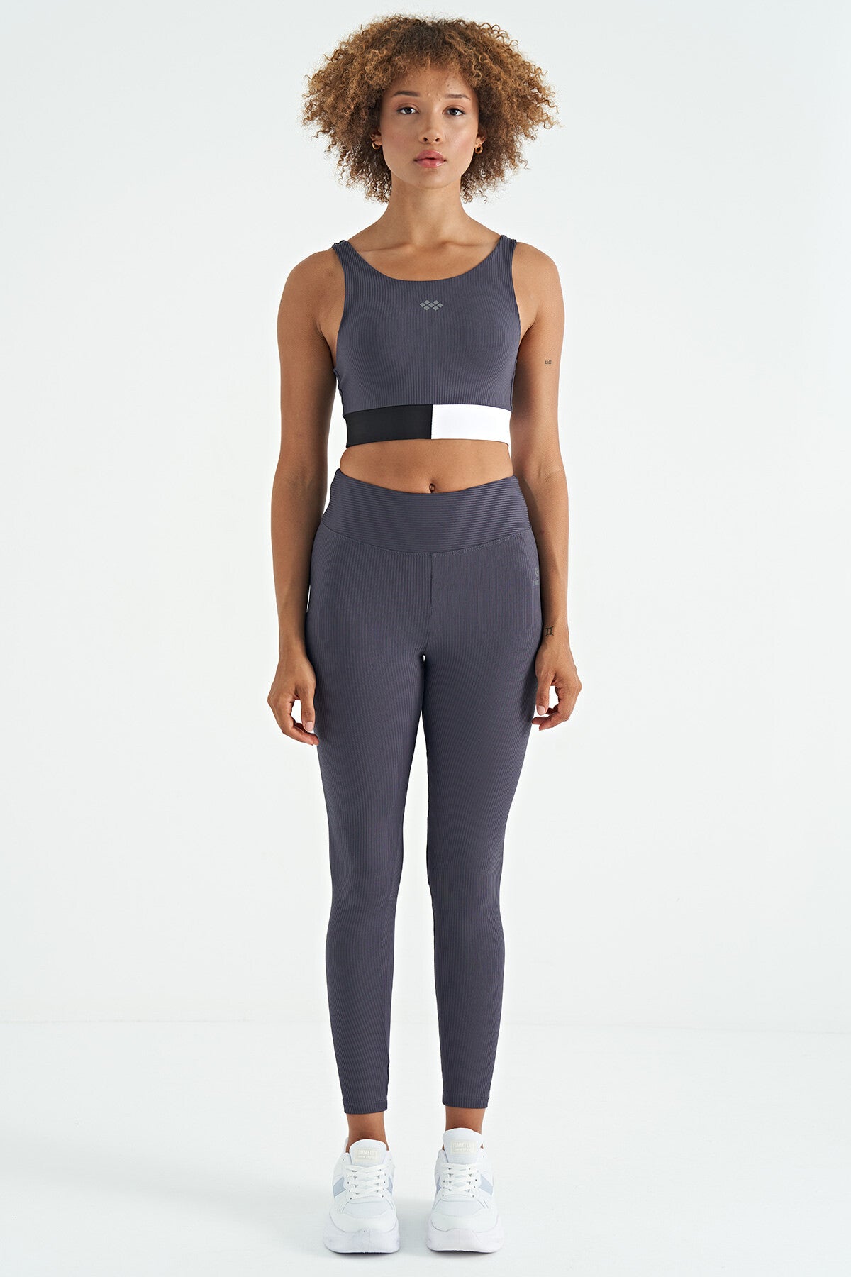 Anthracite Color Block Logo Print Narrow Cut Striped Women's Bustier - 97275