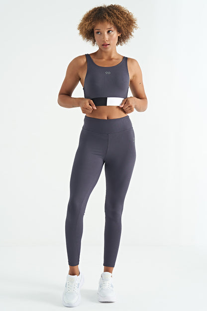 Anthracite Color Block Logo Print Narrow Cut Striped Women's Bustier - 97275