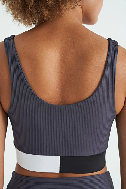 Anthracite Color Block Logo Print Narrow Cut Striped Women's Bustier - 97275
