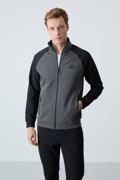 Anthracite - Black  
High Collar Dual Color Comfort Fit Classic Hem Men's Tracksuit Set - 85113