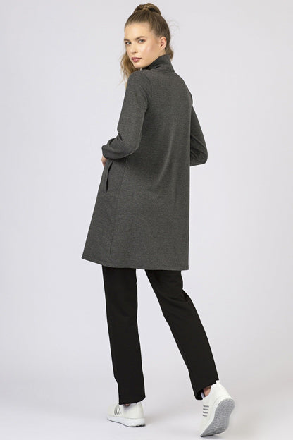 Anthracite - Black High Neck Zippered Standard Fit Classic Hem Women's Tracksuit Tunic Set - 95206