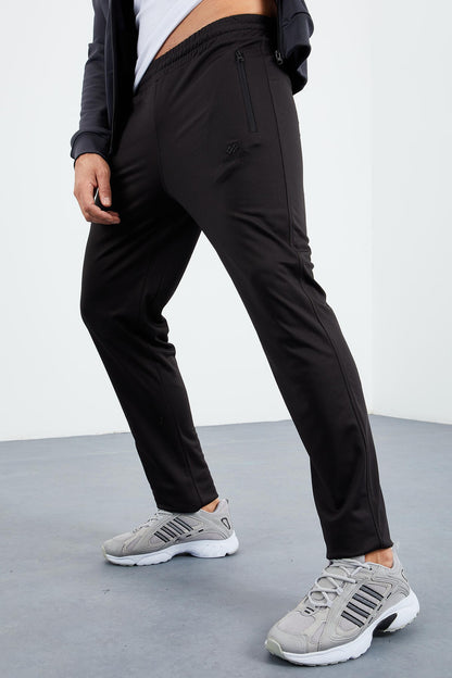 Anthracite - Black High Collar Zippered Standard Fit Classic Cuff Men's Tracksuit Set - 85162