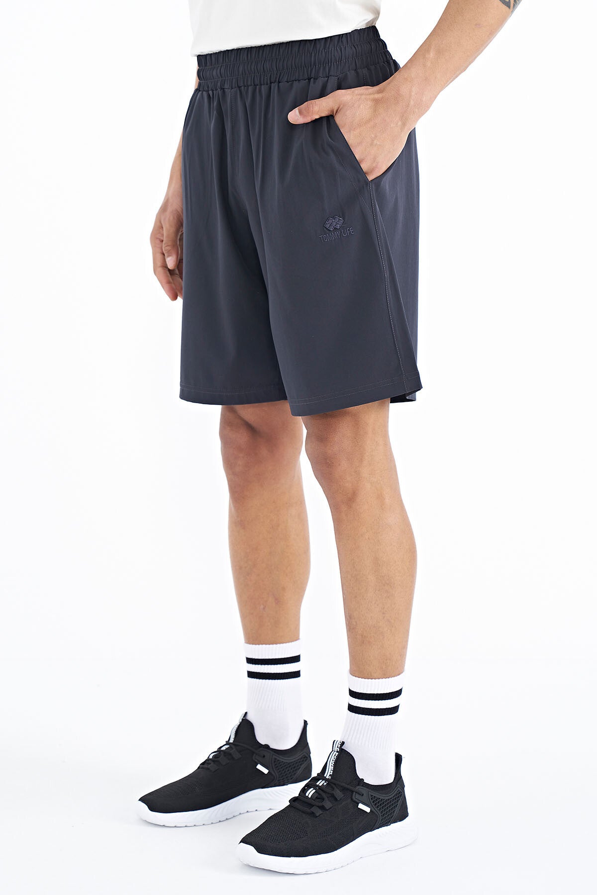 Anthracite Gray Detailed Elastane Men's Shorts - 81238