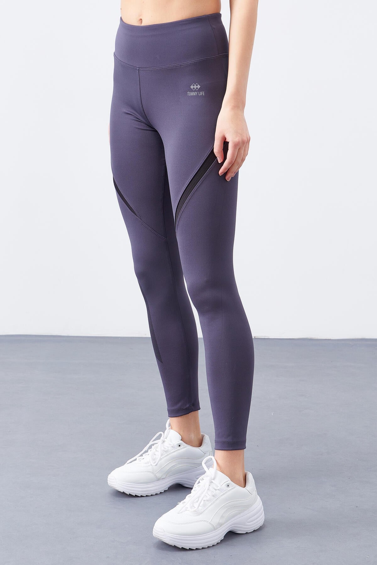 Anthracite Print High Waist Diving Fabric Tapered Leg Women's Tights - 94539