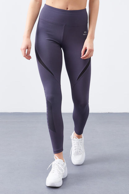 Anthracite Print High Waist Diving Fabric Tapered Leg Women's Tights - 94539