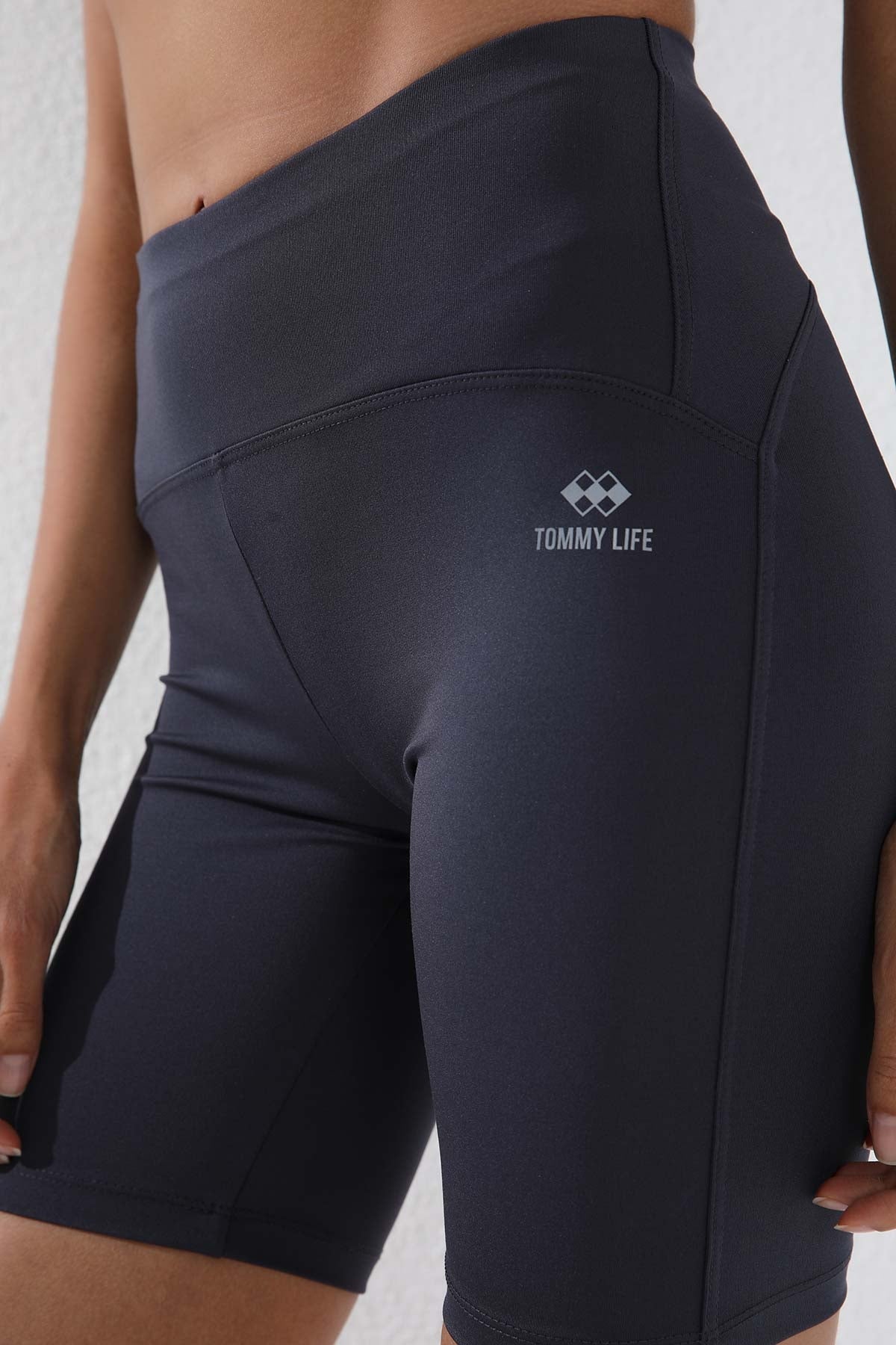 Anthracite High Waist Wrap-up Short Biker Women's Tights - 91007