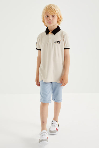 Beige Air Printed Standard Collar Polo T-Shirt for boys - 10894