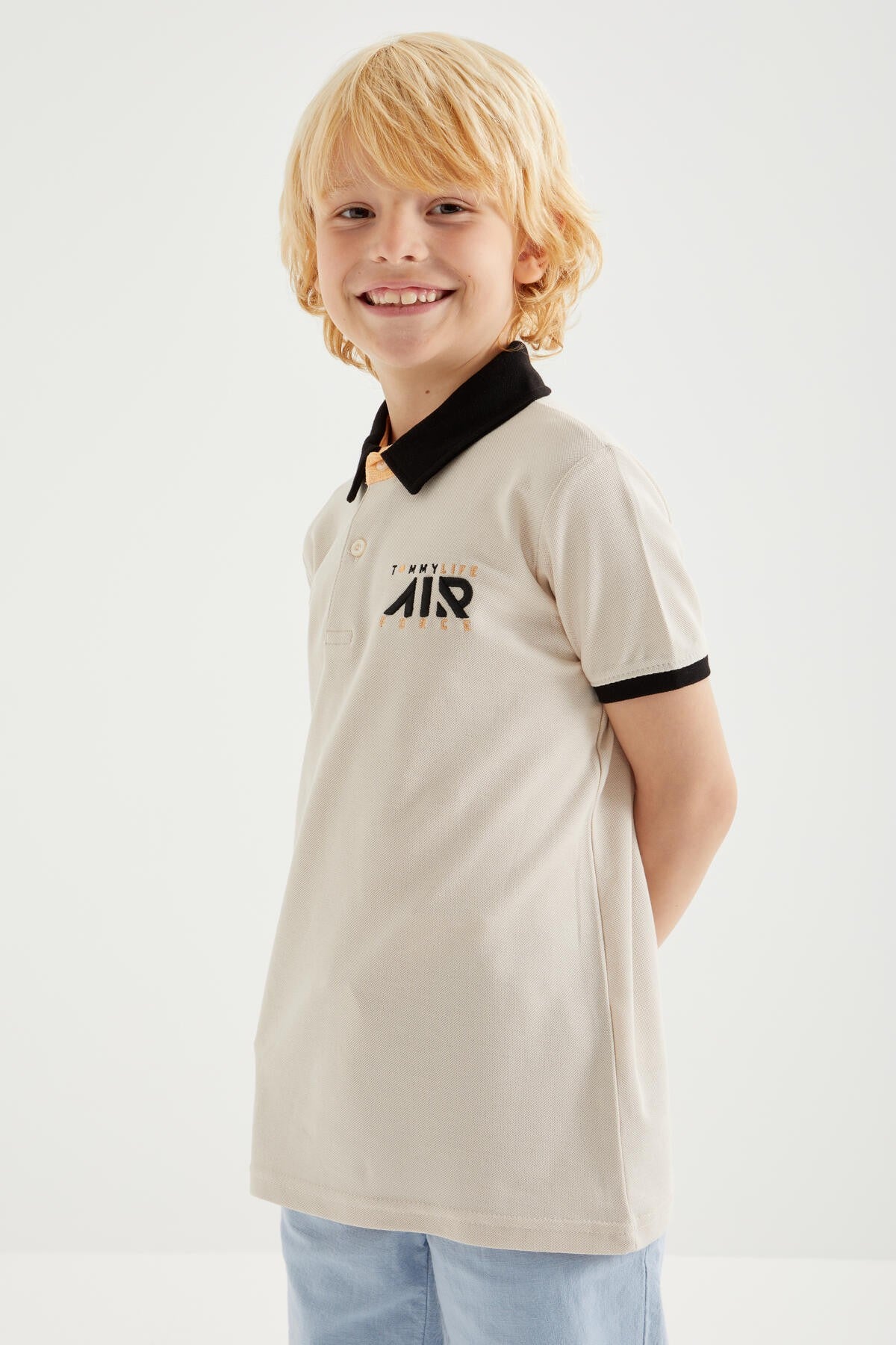 Beige Air Printed Standard Collar Polo T-Shirt for boys - 10894