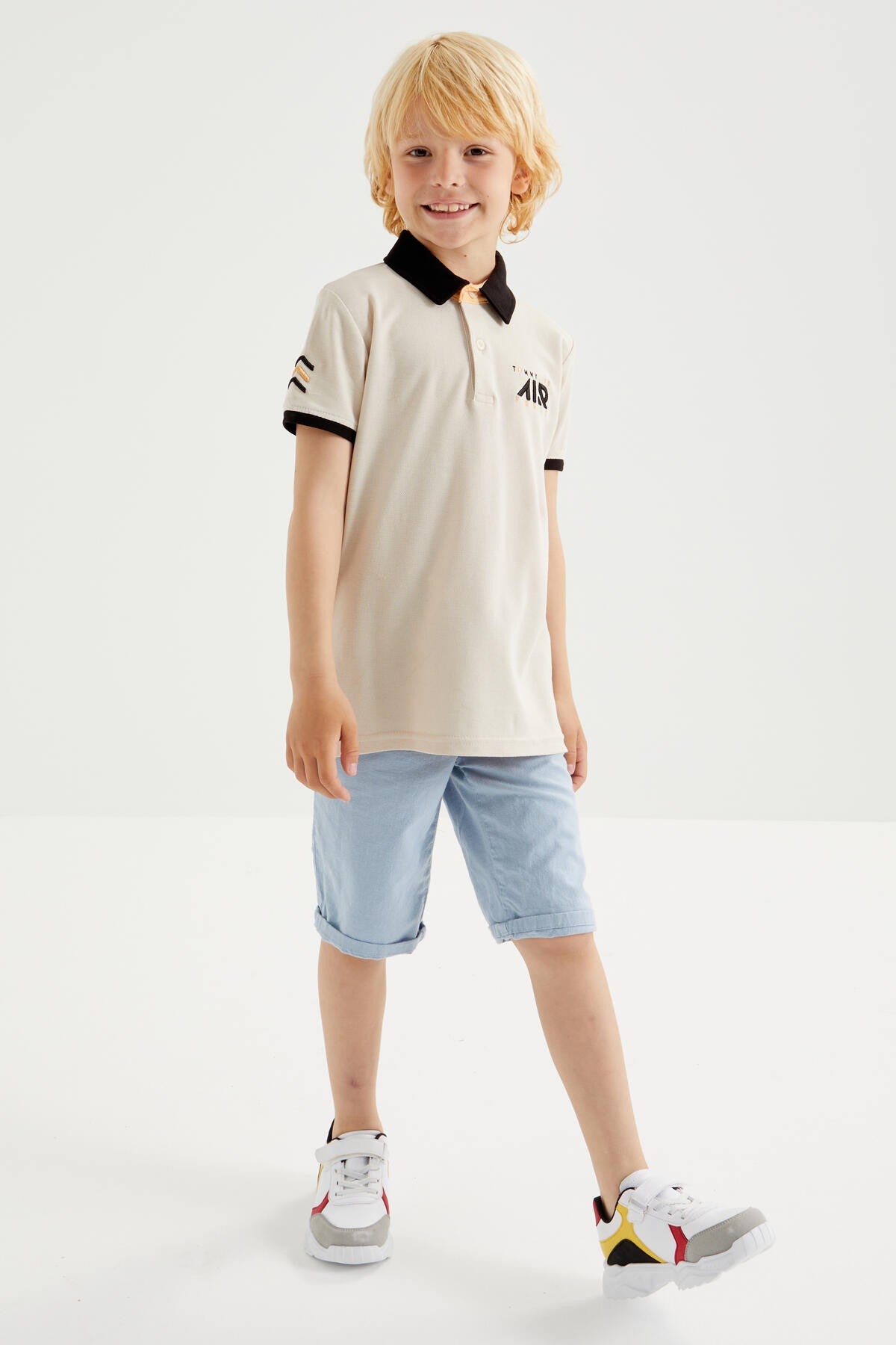 Beige Air Printed Standard Collar Polo T-Shirt for boys - 10894