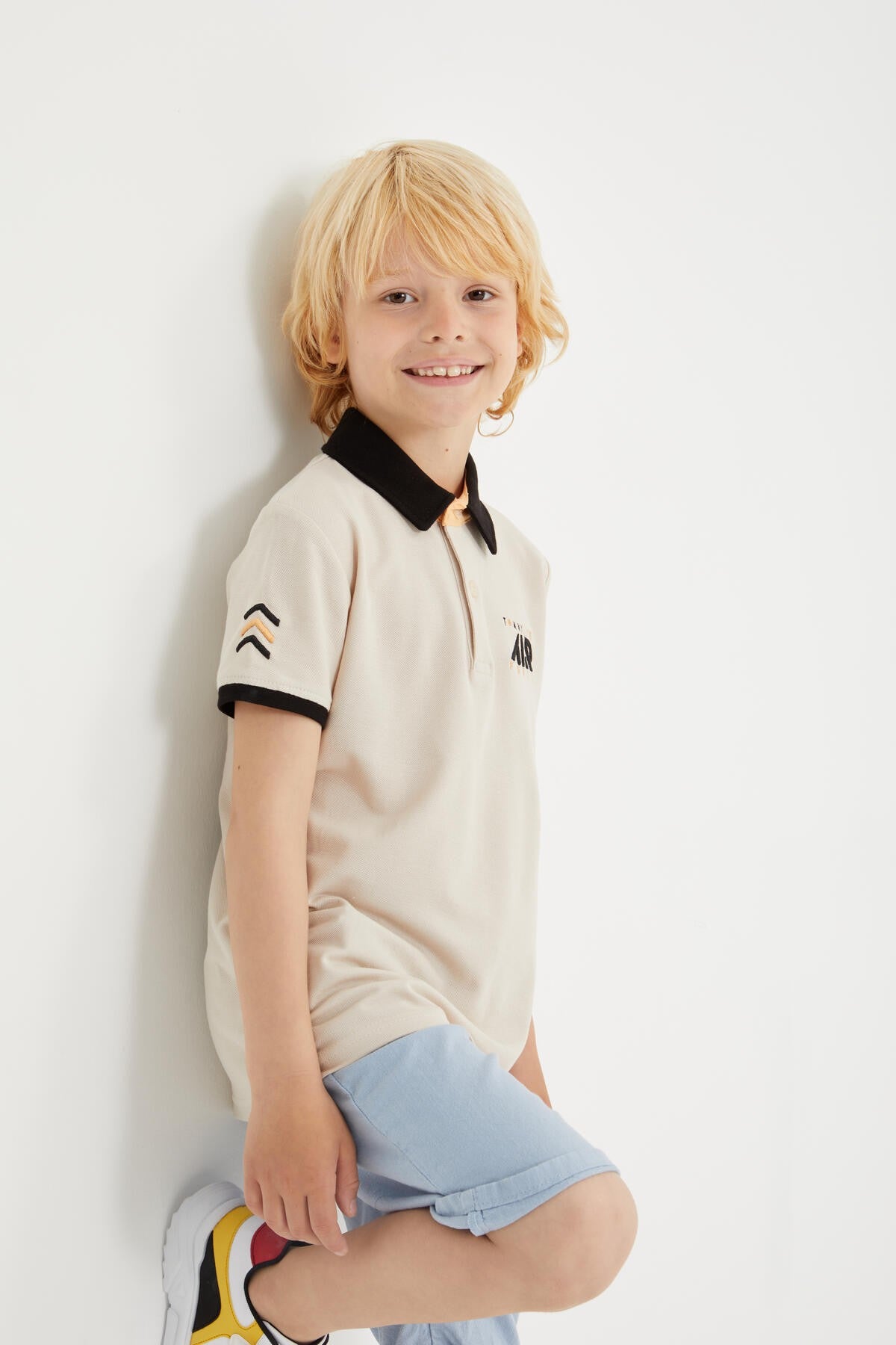 Beige Air Printed Standard Collar Polo T-Shirt for boys - 10894