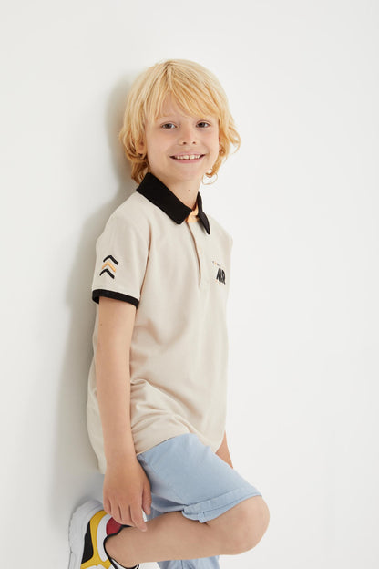 Beige Air Printed Standard Collar Polo T-Shirt for boys - 10894