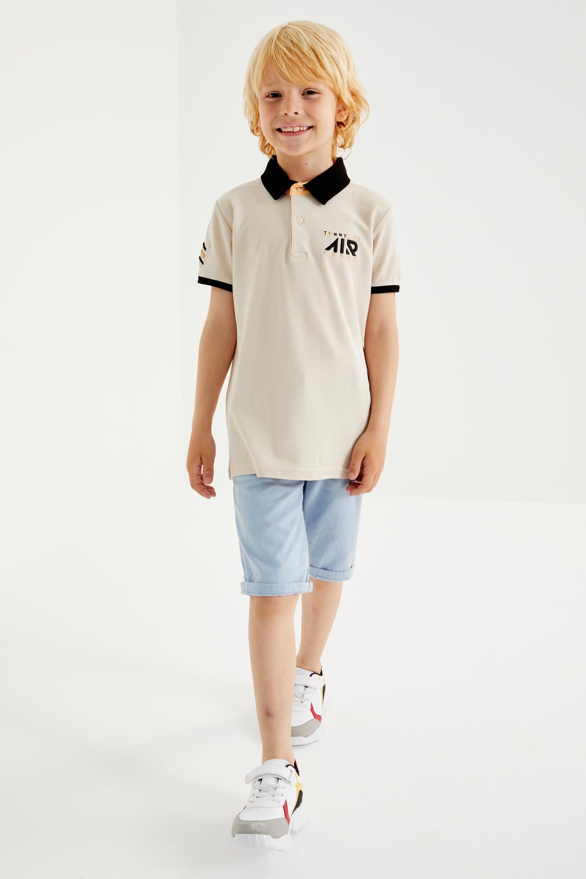 Beige Air Printed Standard Collar Polo T-Shirt for boys - 10894