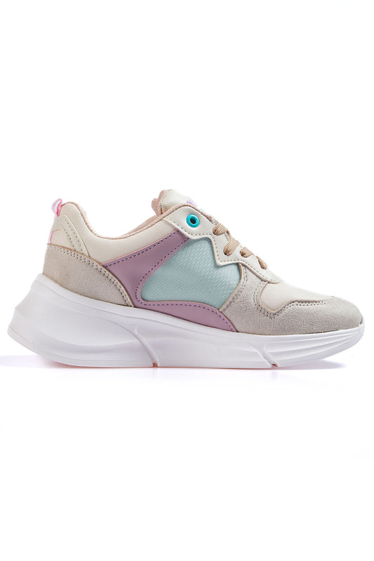 High Sole Mesh Lace-Up Detailed Colorful Women's Sneakers - 89203