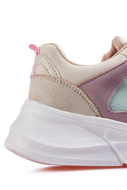 High Sole Mesh Lace-Up Detailed Colorful Women's Sneakers - 89203