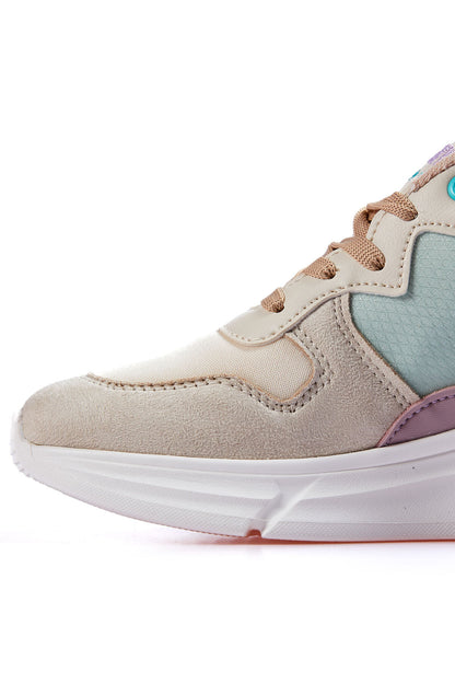 High Sole Mesh Lace-Up Detailed Colorful Women's Sneakers - 89203