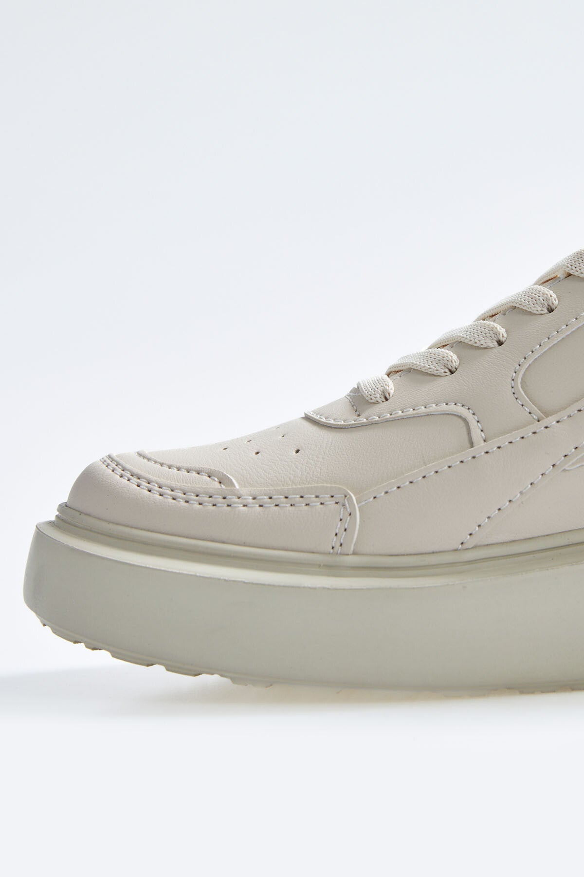 High Sole Bej Lace-Up PU Leather Women's Sports Shoes - 89200