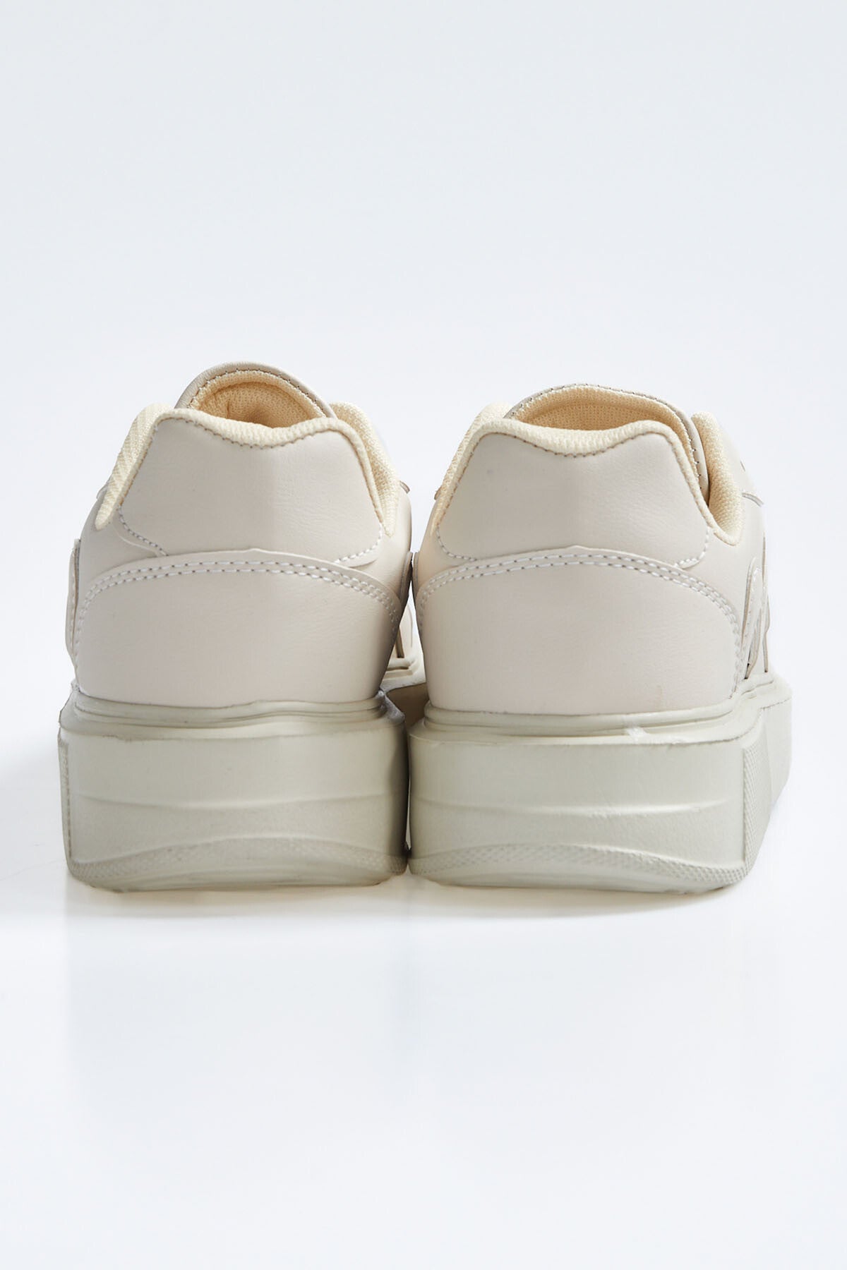 High Sole Bej Lace-Up PU Leather Women's Sports Shoes - 89200