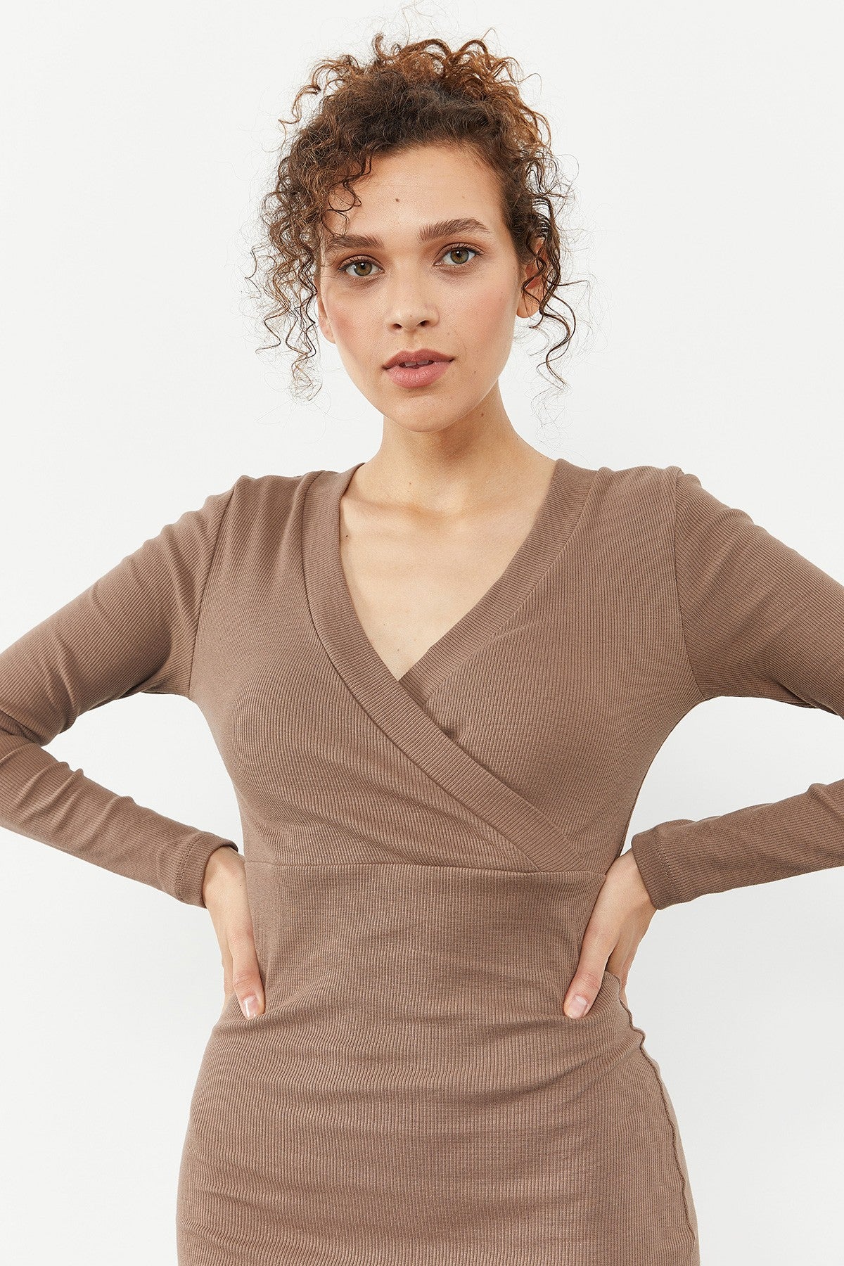 Women's Knitted Turtleneck Dress  
Double-Breasted Collar Dress - 97118