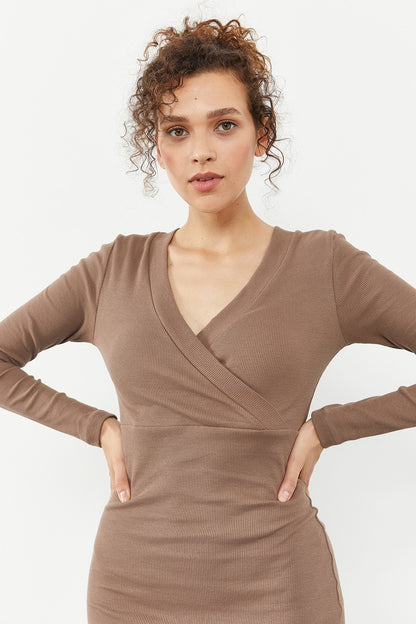 Women's Knitted Turtleneck Dress  
Double-Breasted Collar Dress - 97118