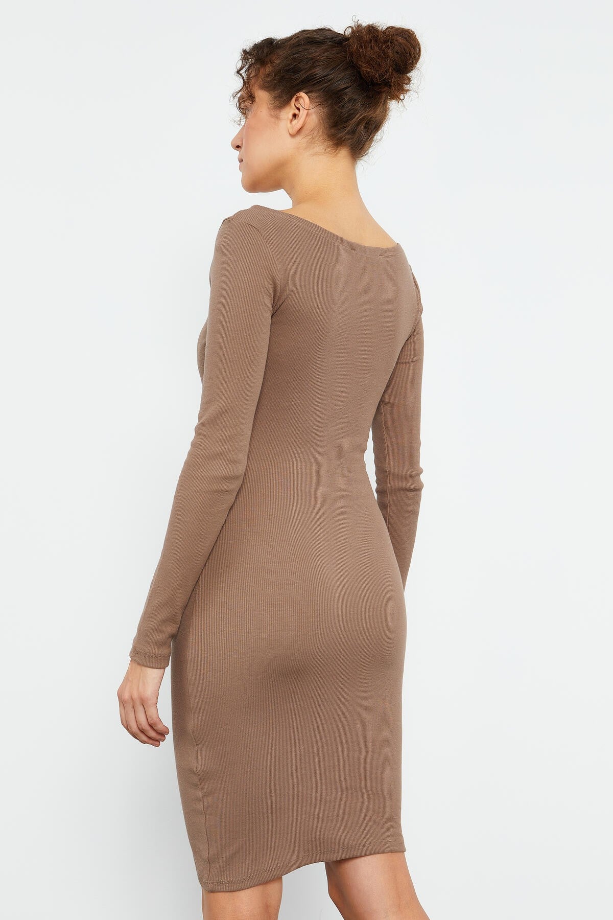 Women's Knitted Turtleneck Dress with Padded Collar - 97116