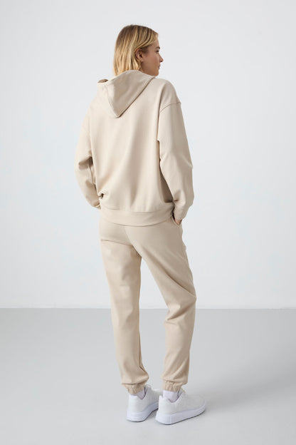 Oversize Hooded Kangaroo Pocket Elastic Cuff Women's Tracksuit Set - 95288