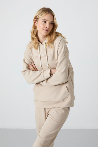 Oversize Hooded Kangaroo Pocket Elastic Cuff Women's Tracksuit Set - 95288
