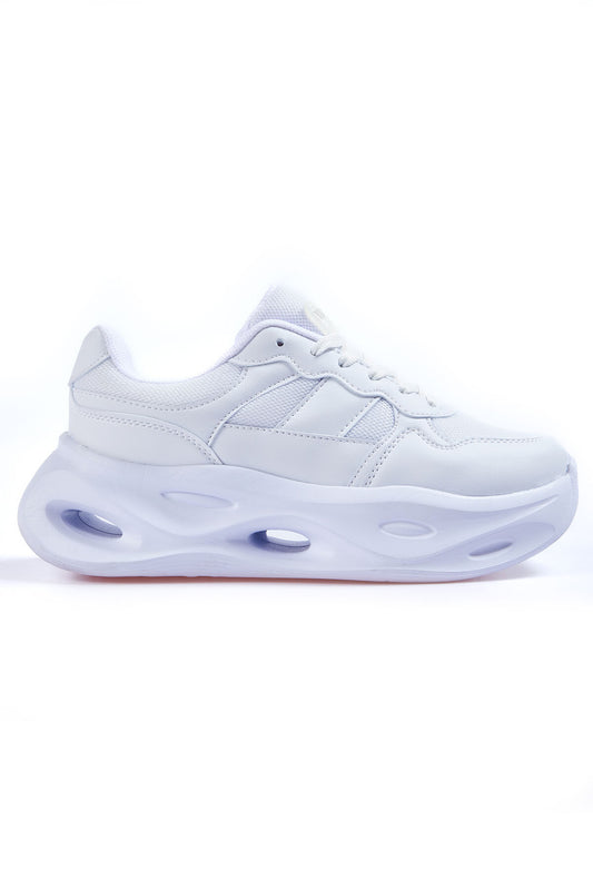 White High Sole Laced Detail Women's Sports Shoes - 89106