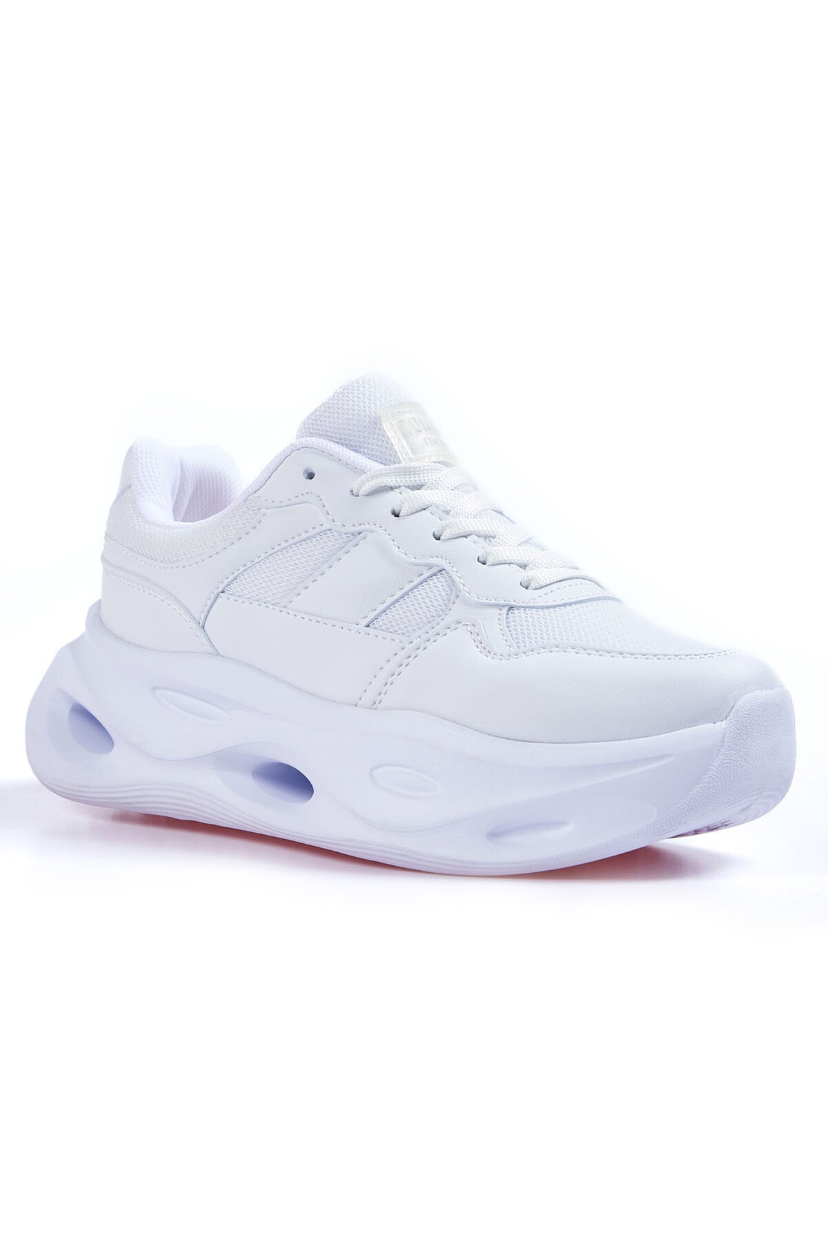White High Sole Laced Detail Women's Sports Shoes - 89106