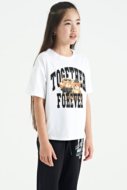 Polar Bear Print O Collar Oversize Short Sleeve Girl's T-Shirt - 75116