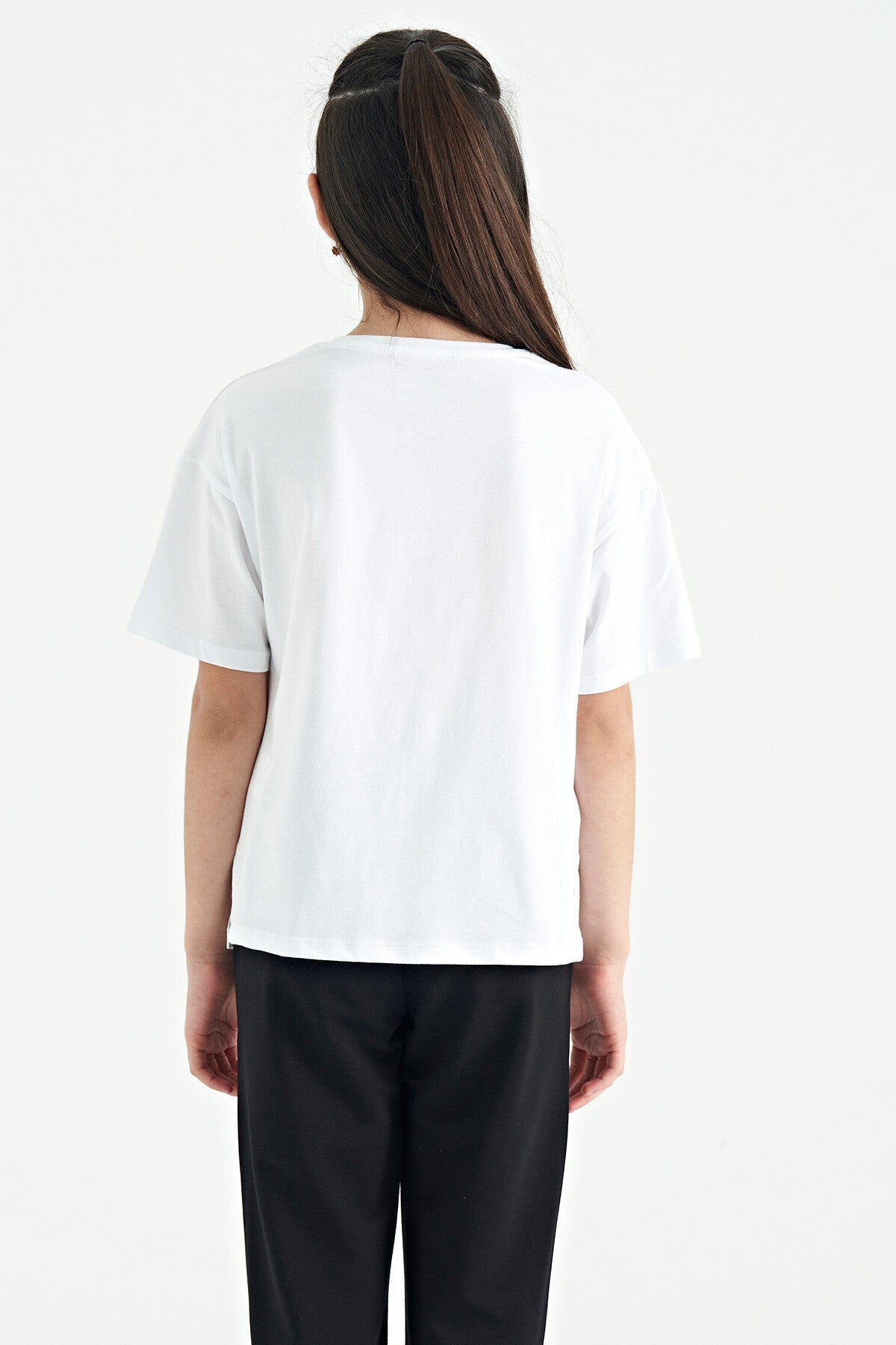Polar Bear Print O Collar Oversize Short Sleeve Girl's T-Shirt - 75116