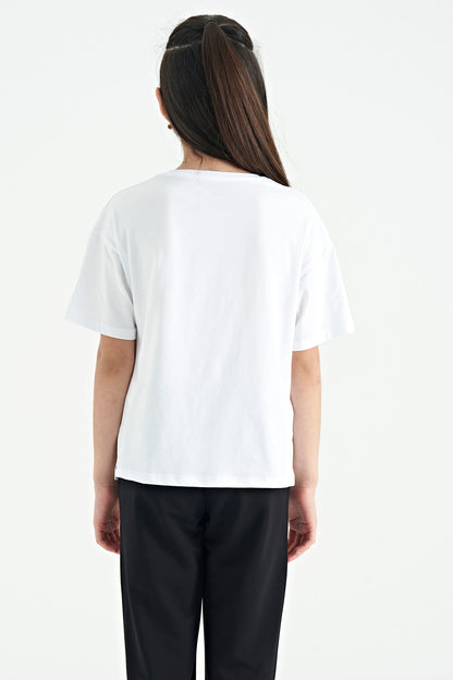 Polar Bear Print O Collar Oversize Short Sleeve Girl's T-Shirt - 75116