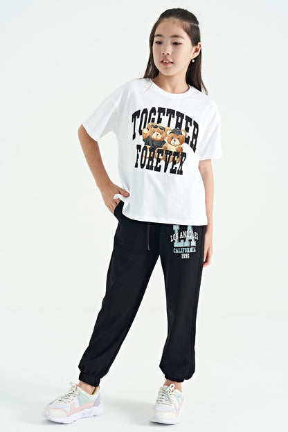Polar Bear Print O Collar Oversize Short Sleeve Girl's T-Shirt - 75116