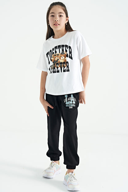 Polar Bear Print O Collar Oversize Short Sleeve Girl's T-Shirt - 75116