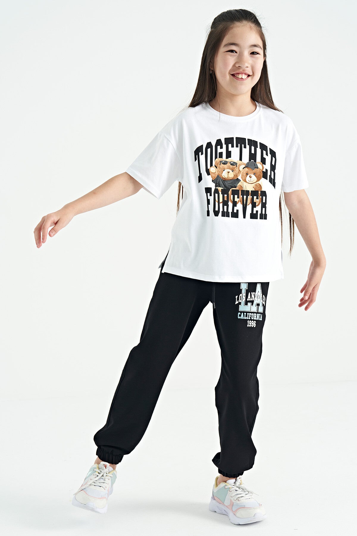 Polar Bear Print O Collar Oversize Short Sleeve Girl's T-Shirt - 75116